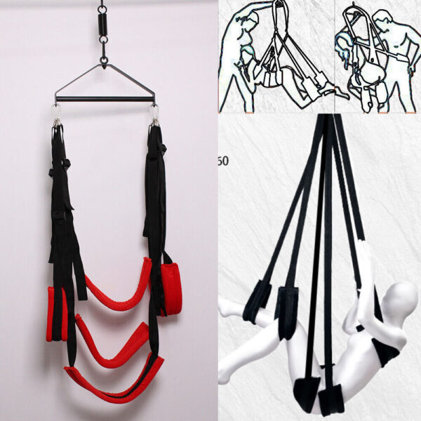 Spinning Hanging Love Sex Sling Swing with Seat Swivel Frame Leg Spreader Belt - Image 4