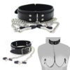 Faux Leather Collar Metal Chain Clamp Clip Bondage Adult Slave Sex BDSM Toy